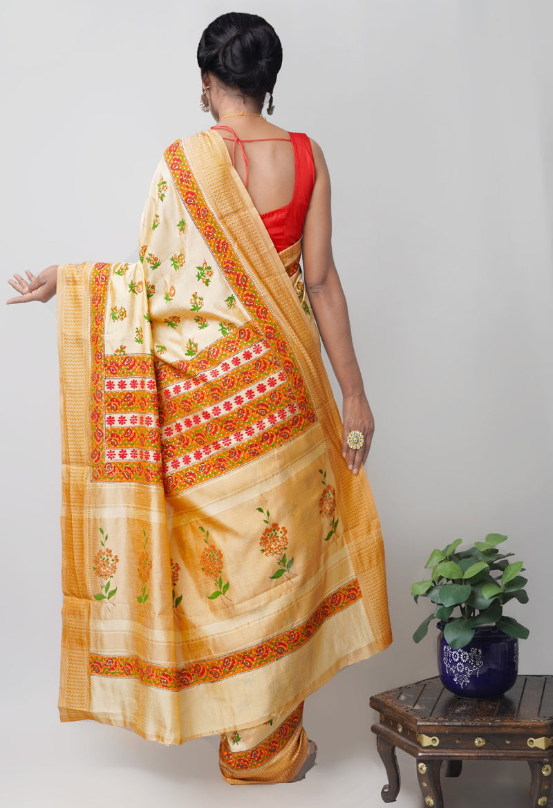 Online Shopping for Brown  Block Printed Mysore Silk Saree with Hand Block Prints from Karnataka at Unnatisilks.comIndia
