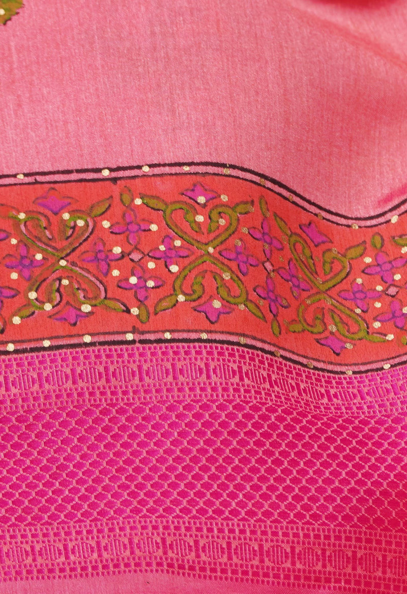Online Shopping for Pink  Block Printed Mysore Silk Saree with Hand Block Prints from Karnataka at Unnatisilks.comIndia
