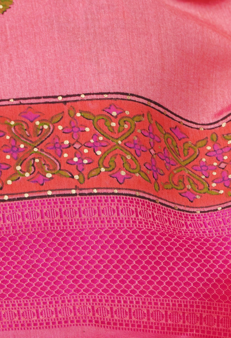 Online Shopping for Pink  Block Printed Mysore Silk Saree with Hand Block Prints from Karnataka at Unnatisilks.comIndia
