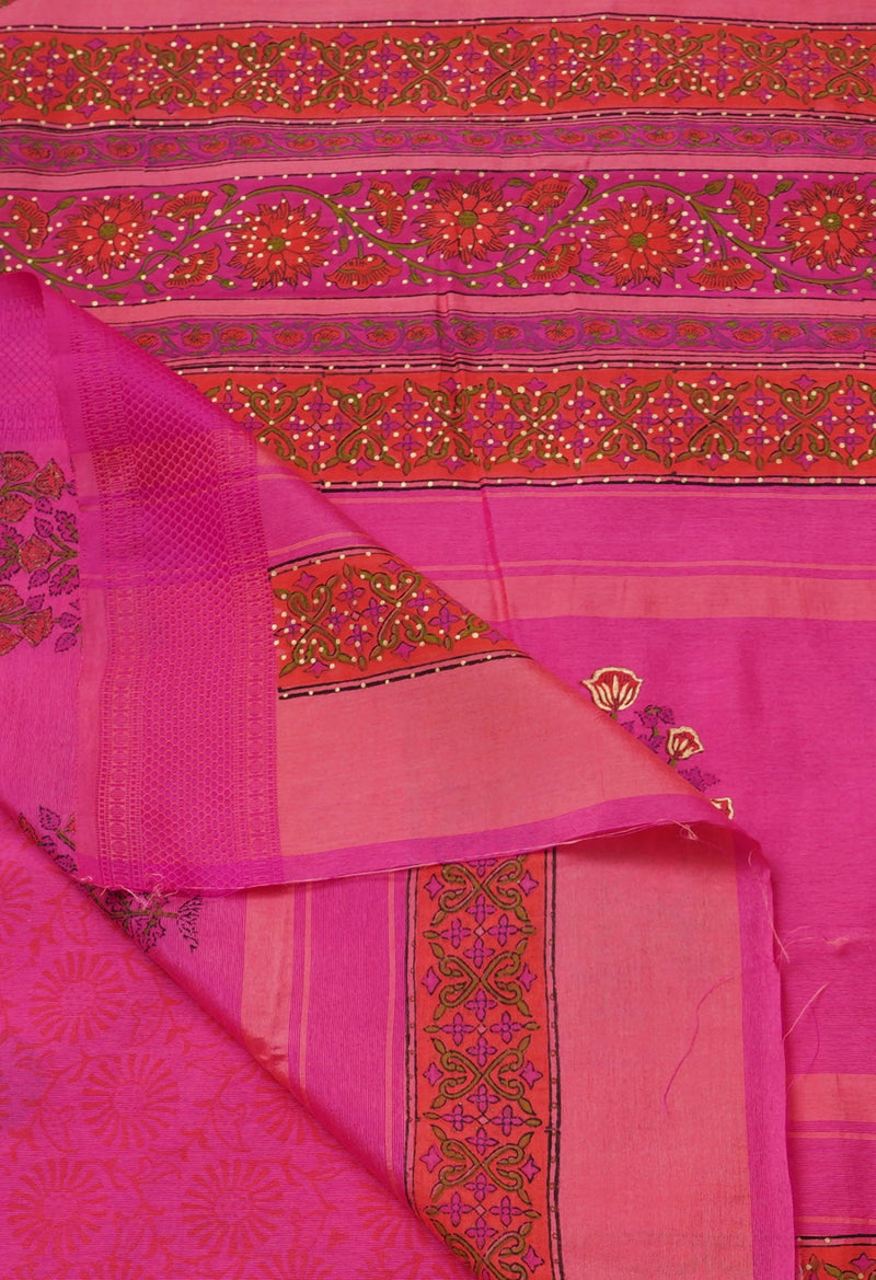 Online Shopping for Pink  Block Printed Mysore Silk Saree with Hand Block Prints from Karnataka at Unnatisilks.comIndia
