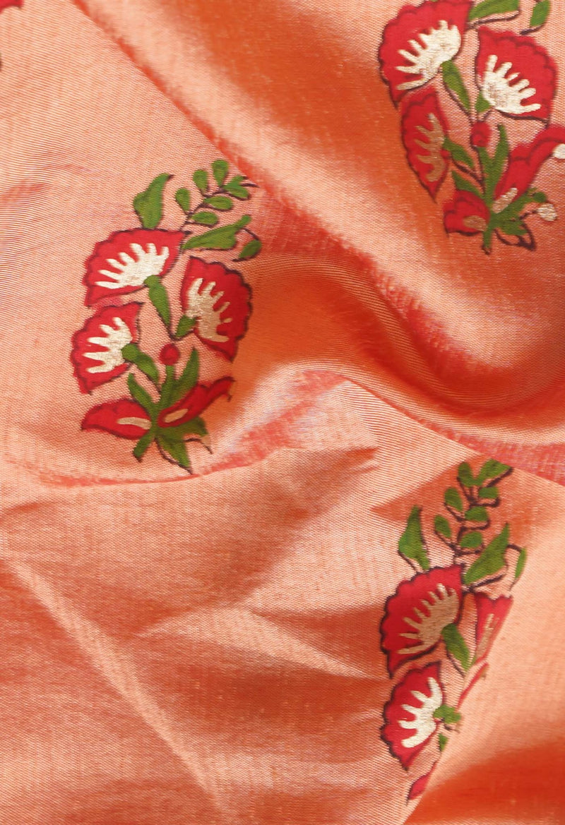 Online Shopping for Peach  Block Printed Mysore Silk Saree with Hand Block Prints from Karnataka at Unnatisilks.comIndia
