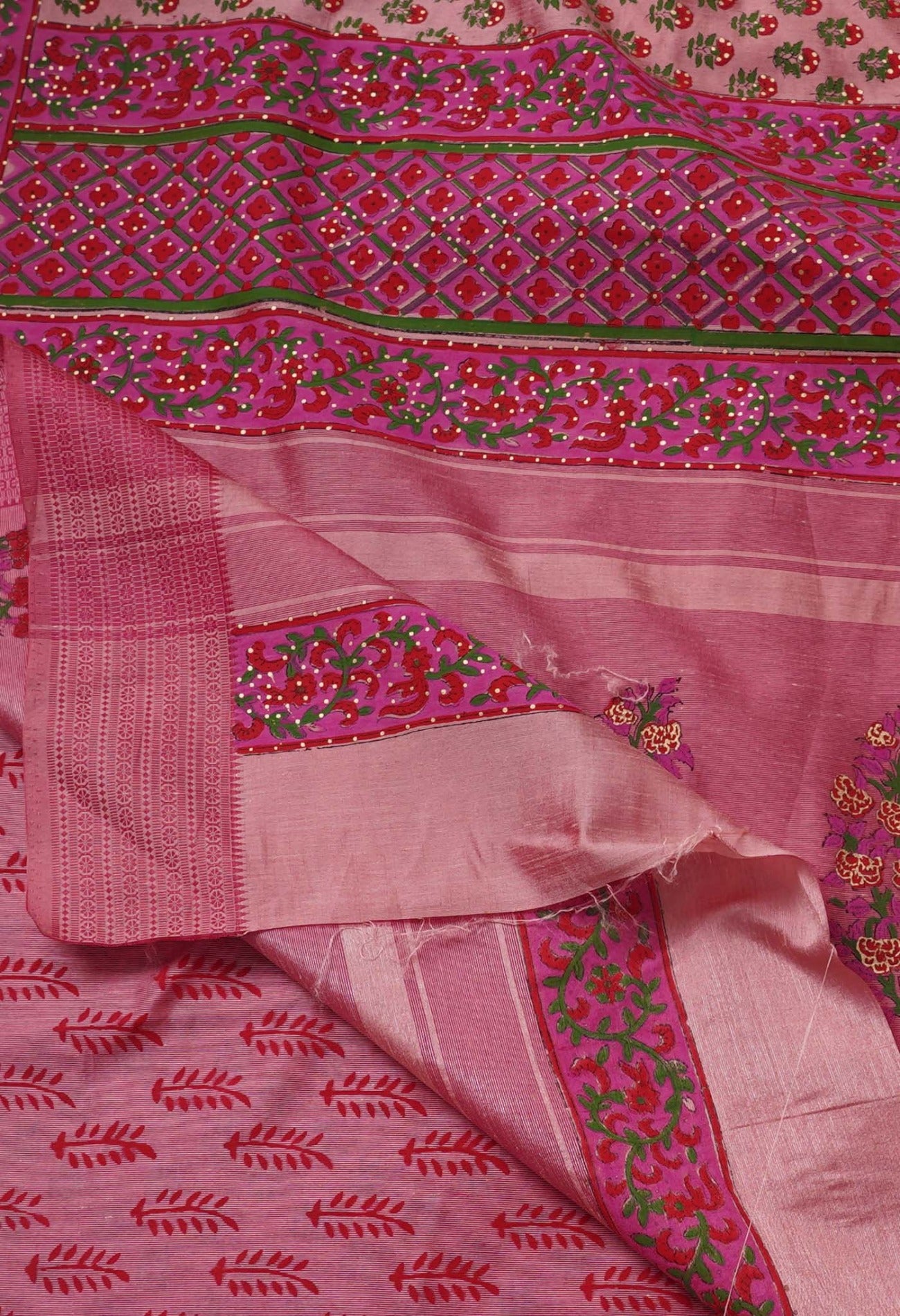 Online Shopping for Pink  Block Printed Mysore Silk Saree with Hand Block Prints from Karnataka at Unnatisilks.comIndia

