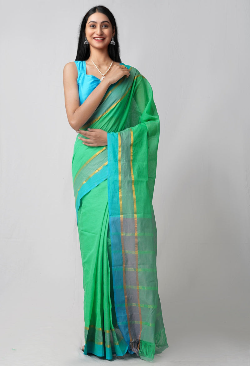 Green Pure Pavani Mangalagiri Cotton Saree-UNM61175