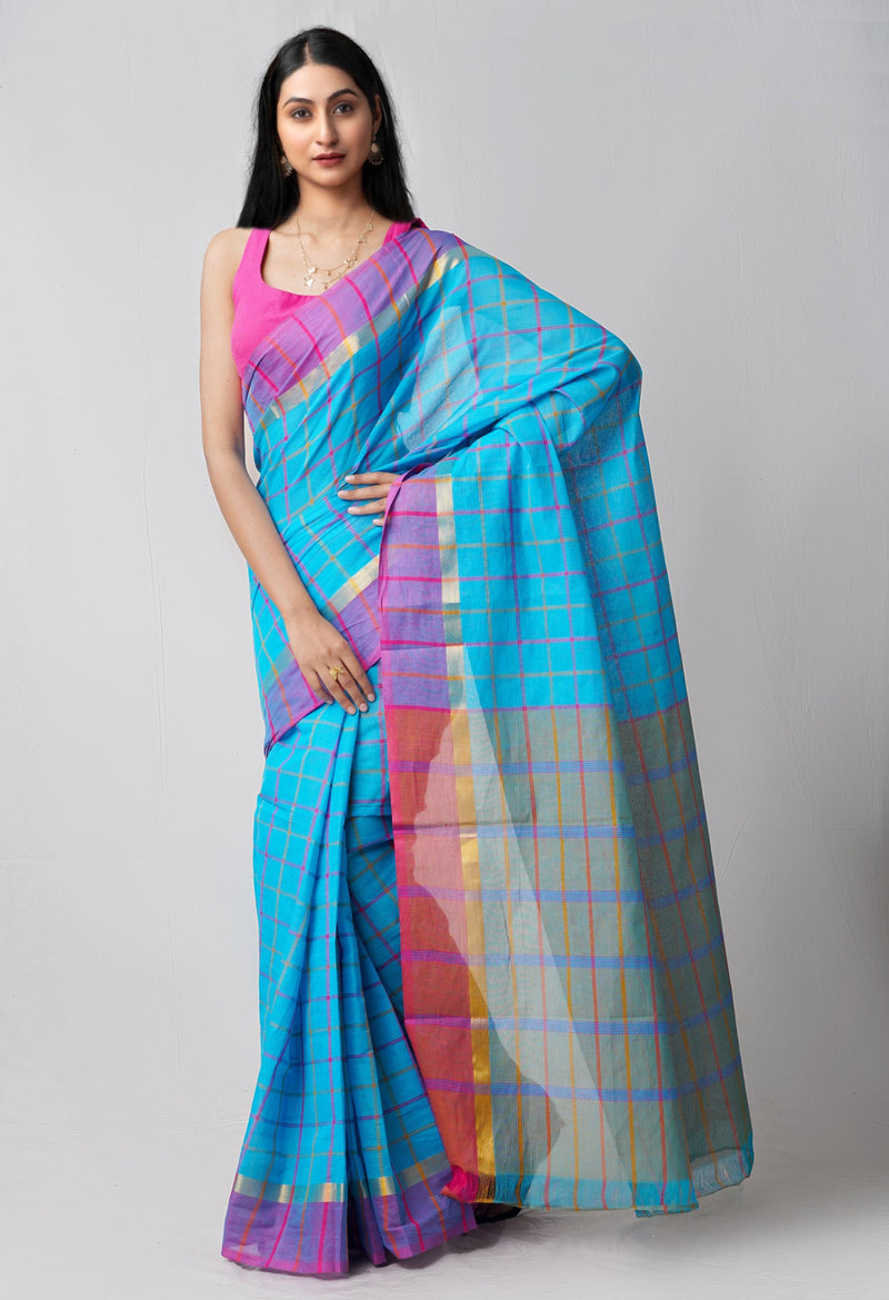 Online Shopping for Blue Pure Pavani Mangalagiri Cotton Saree with Weaving from Andhra Pradesh at Unnatisilks.comIndia
