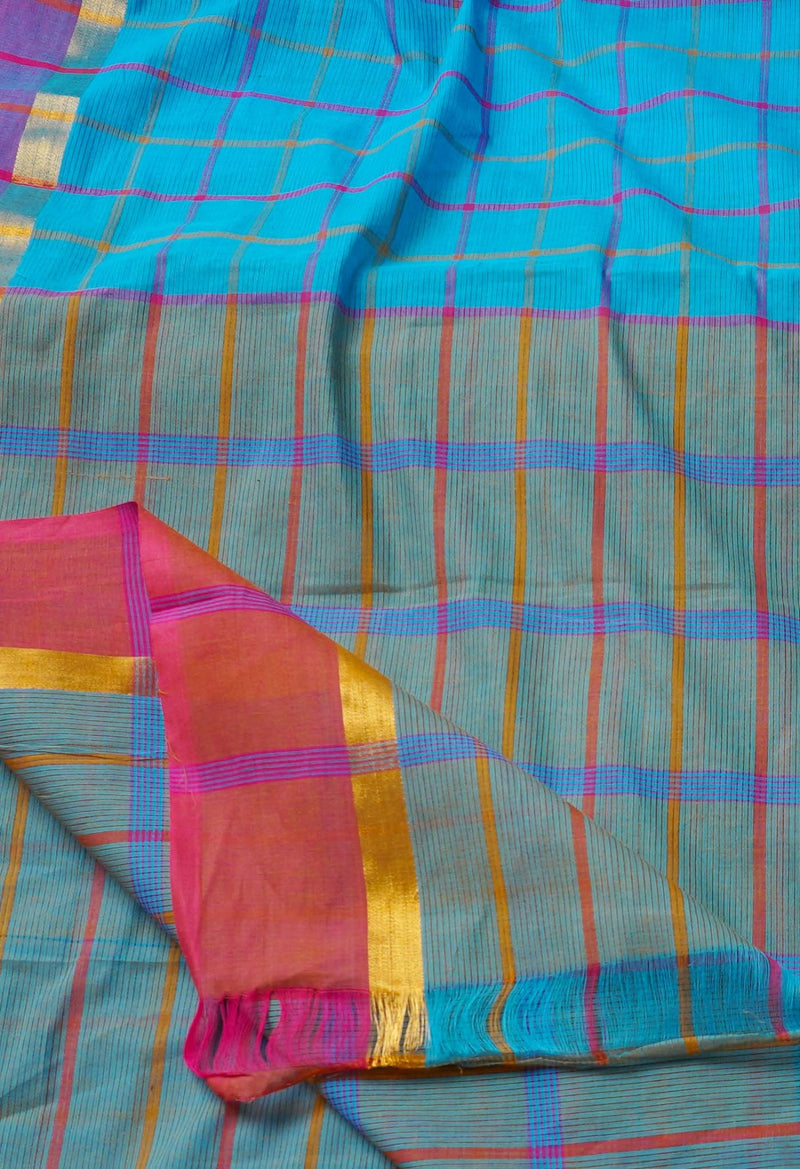 Online Shopping for Blue Pure Pavani Mangalagiri Cotton Saree with Weaving from Andhra Pradesh at Unnatisilks.comIndia
