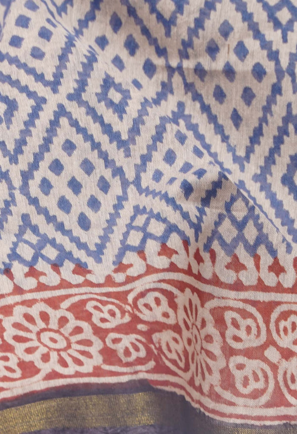 Ivory  Bagh Maheshwari Sico Saree