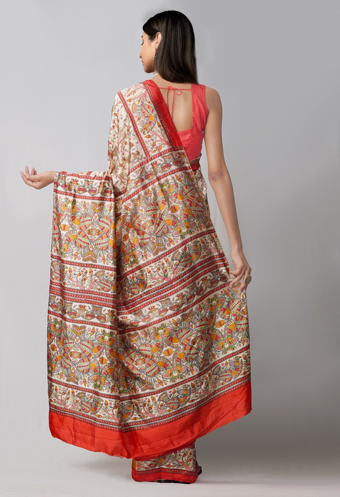 Online Shopping for Brown  Madhubani Art Silk Saree with Weaving from Punjab at Unnatisilks.comIndia
