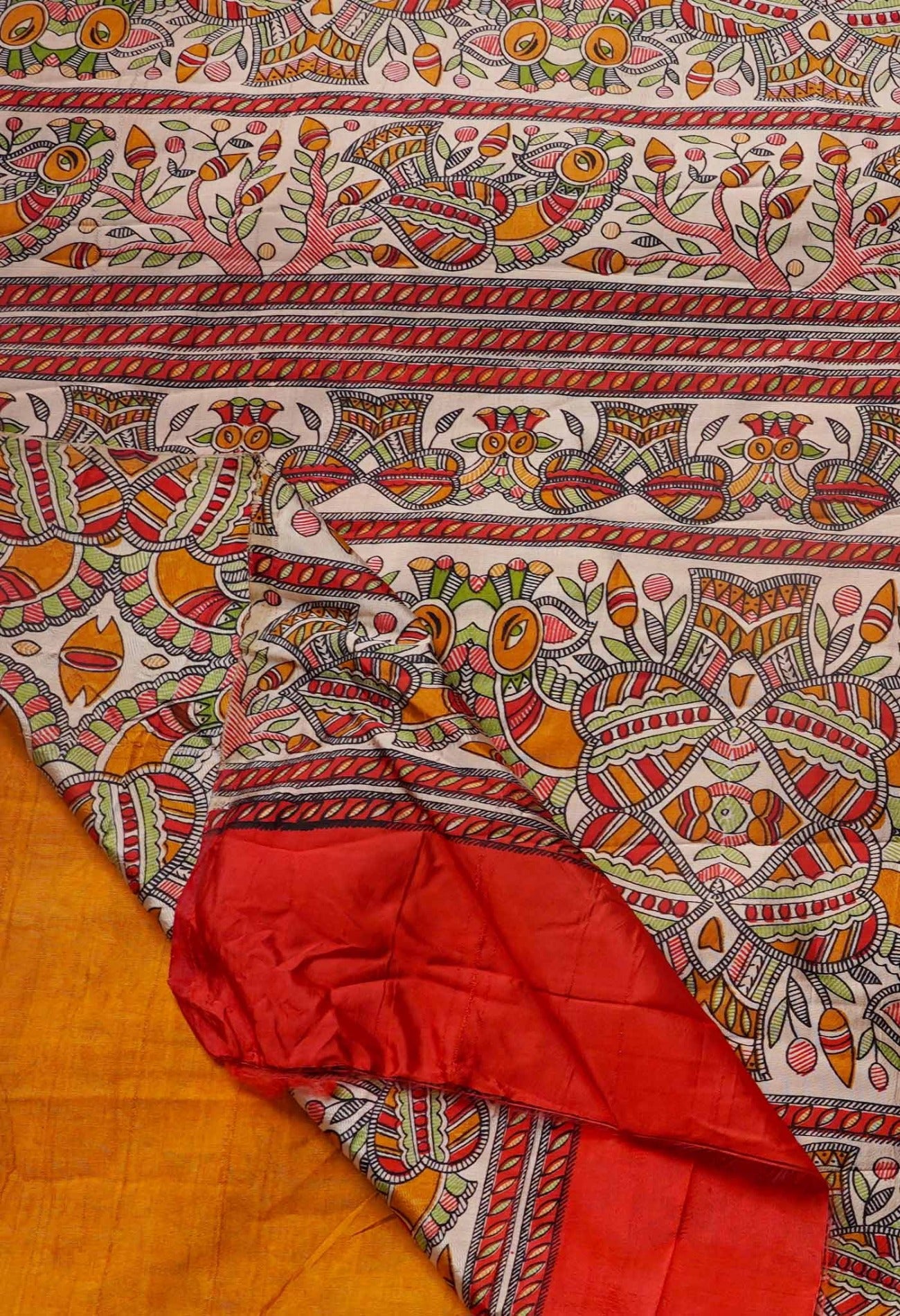 Online Shopping for Brown  Madhubani Art Silk Saree with Weaving from Punjab at Unnatisilks.comIndia
