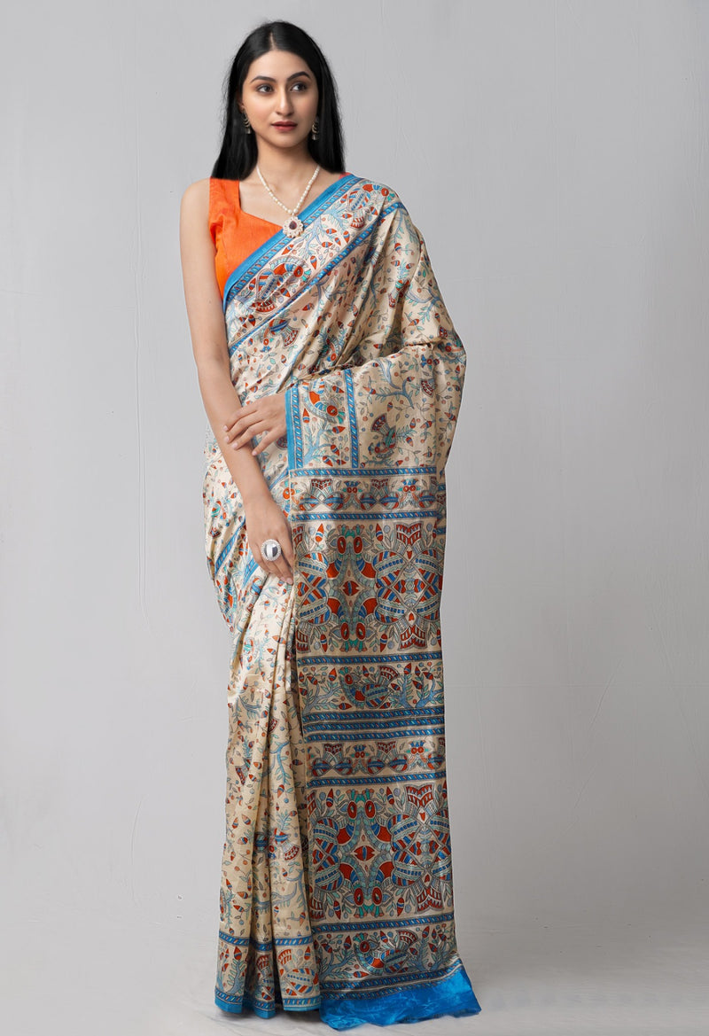 Brown  Madhubani Art Silk Saree