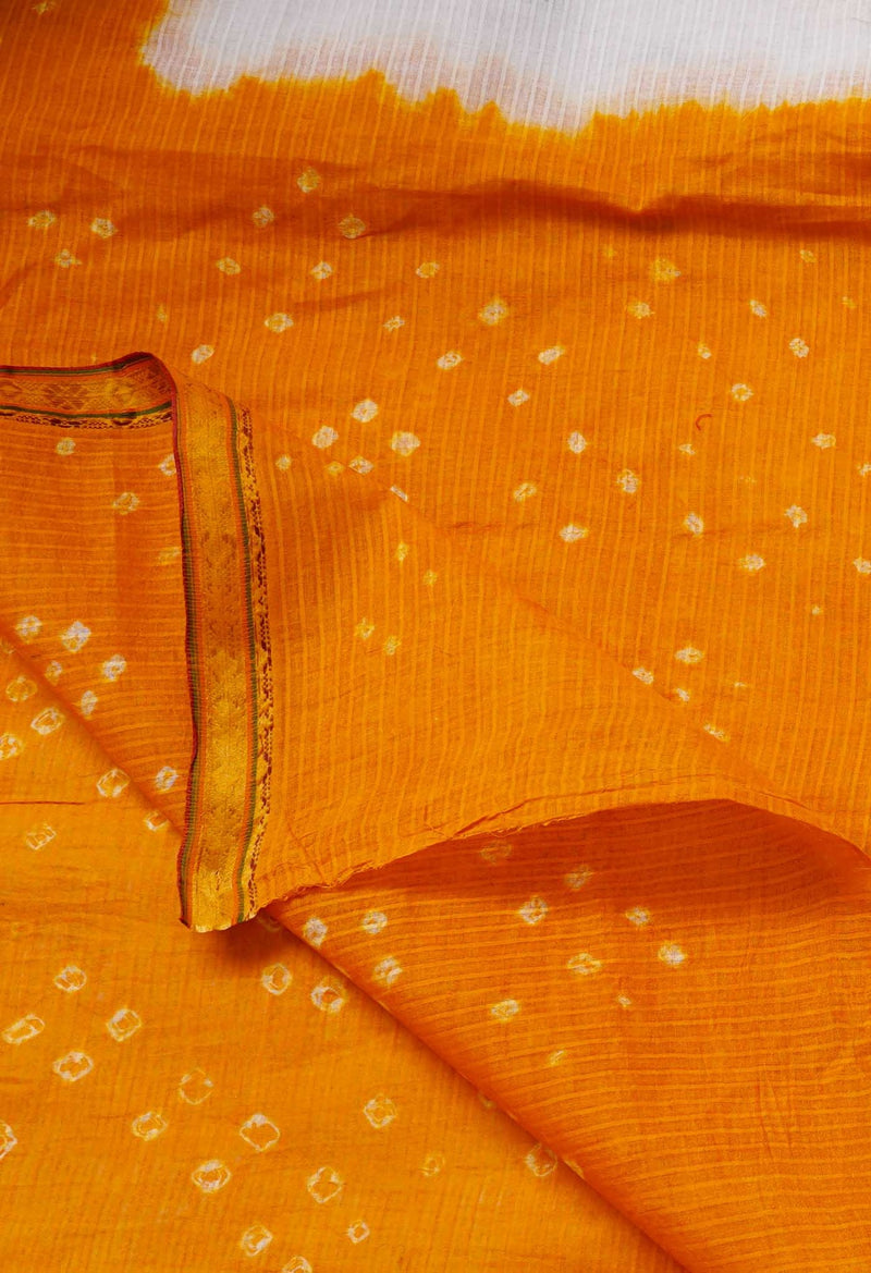 Online Shopping for White-Yellow Pure Bandhani Cotton Saree with Tie-N-Dye from Rajasthan at Unnatisilks.comIndia
