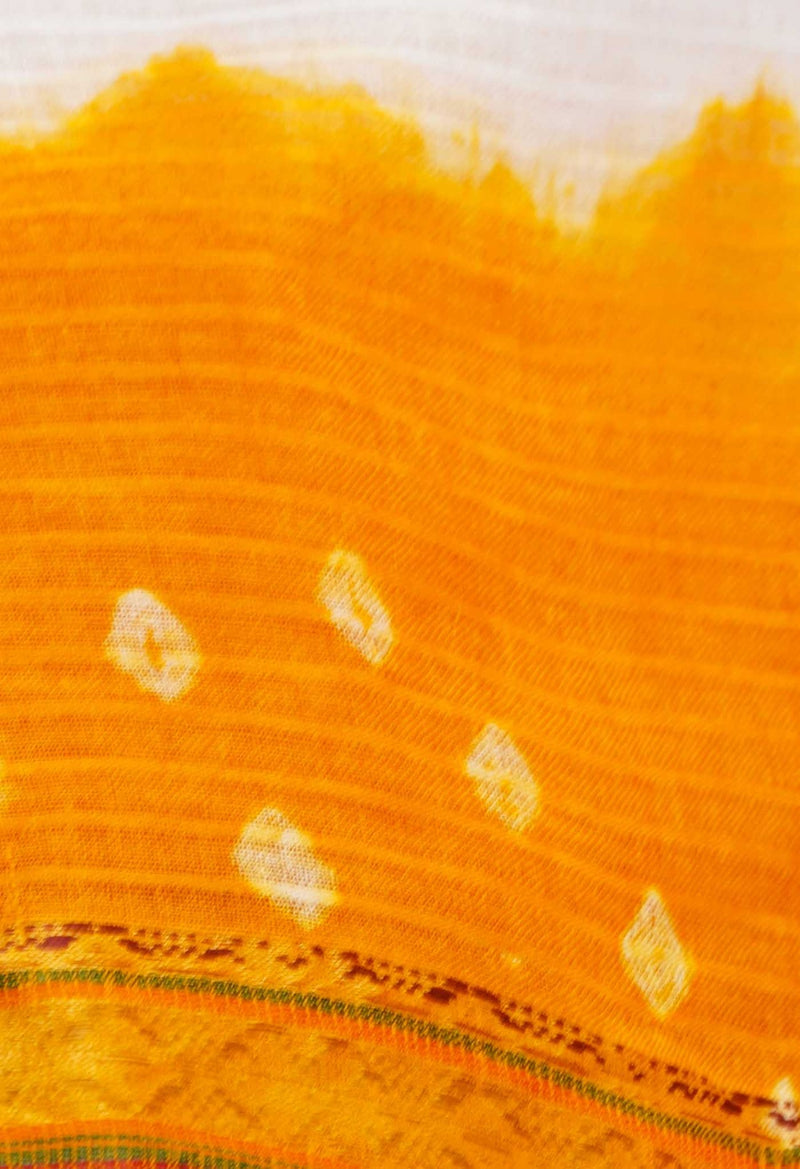 White-Yellow Pure Bandhani Cotton Saree