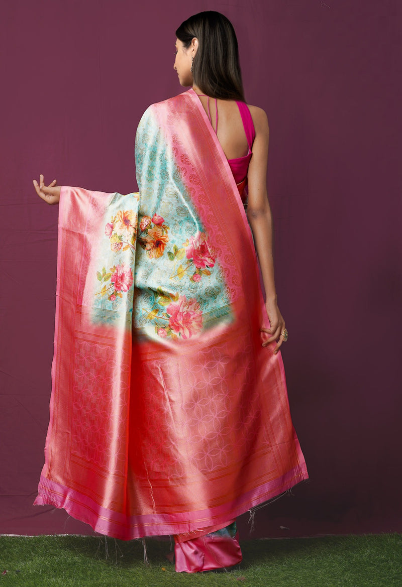Online Shopping for Cyan Blue  Digital Printed Bangalore Sico Saree with Fancy/Ethnic Prints from Karnataka at Unnatisilks.comIndia
