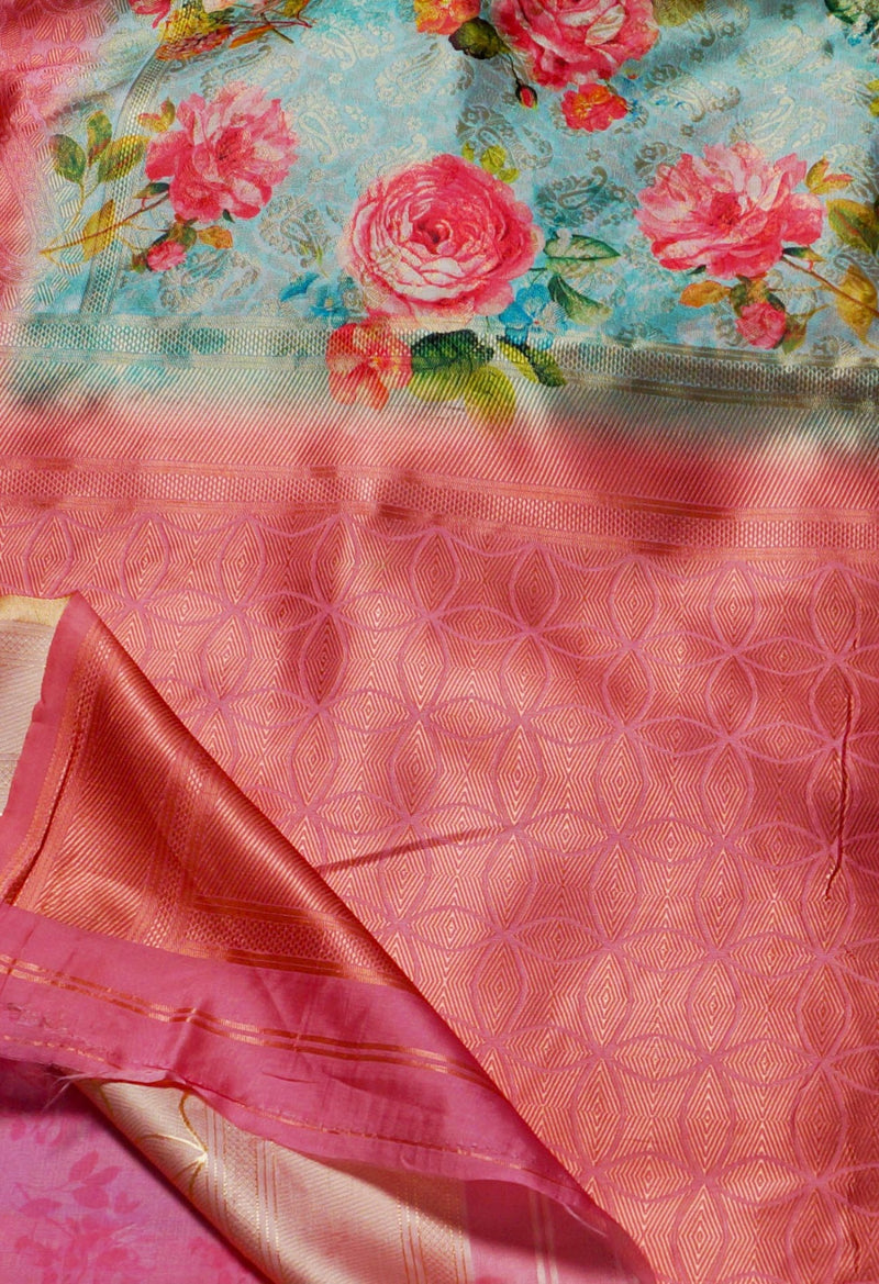 Online Shopping for Cyan Blue  Digital Printed Bangalore Sico Saree with Fancy/Ethnic Prints from Karnataka at Unnatisilks.comIndia
