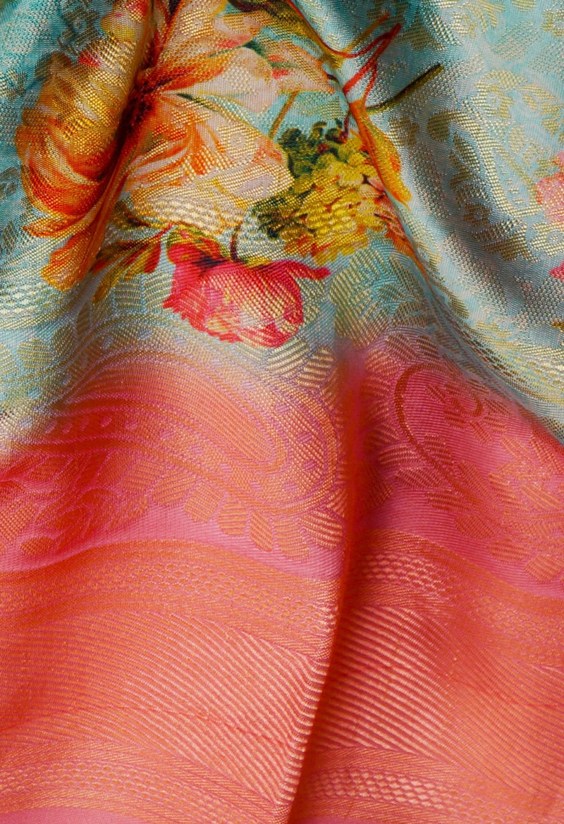 Cyan Blue  Digital Printed Bangalore Sico Saree