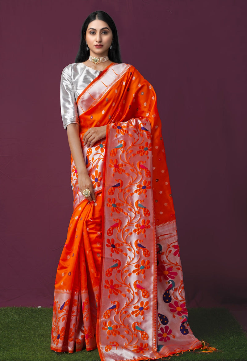 Online Shopping for Orange  Arani Kanjivaram Silk Cotton Saree with Weaving from Tamil Nadu at Unnatisilks.comIndia

