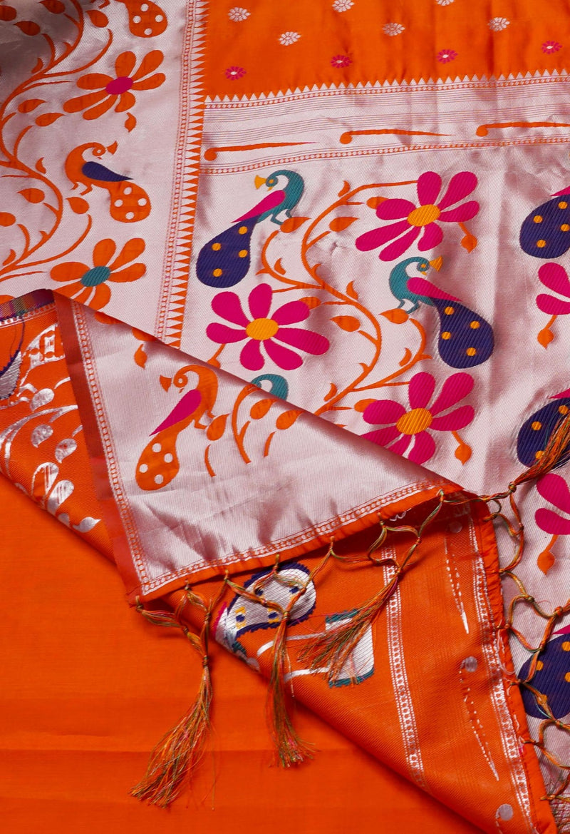 Orange  Paithani Silk Saree