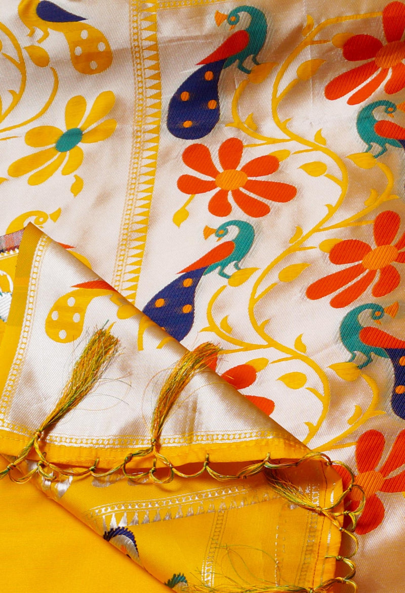 Yellow  Paithani Silk Saree