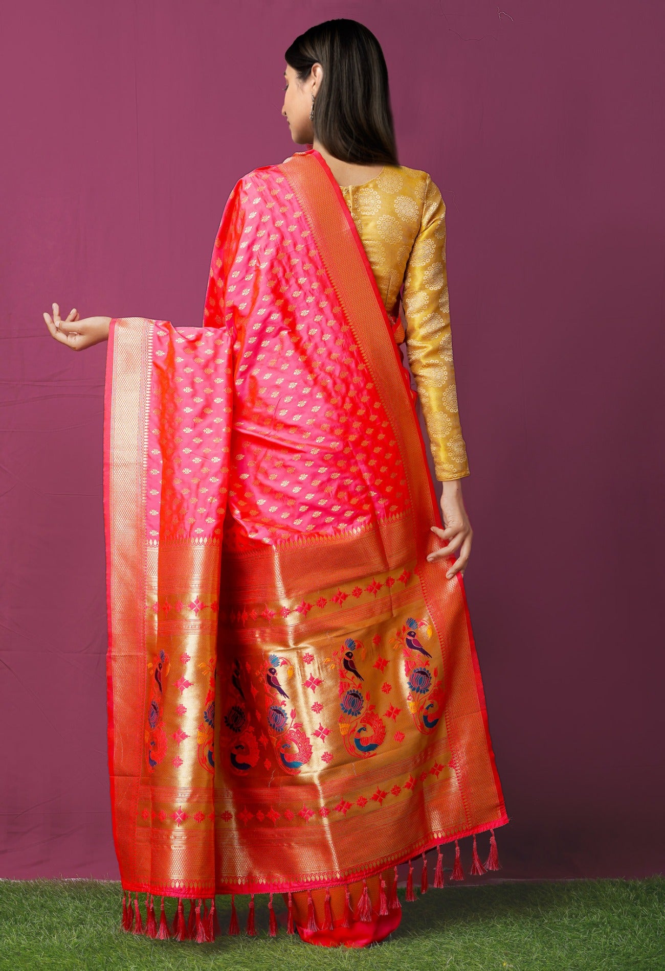 Online Shopping for Pink  Paithani Silk Saree with Weaving from Uttar Pradesh at Unnatisilks.comIndia
