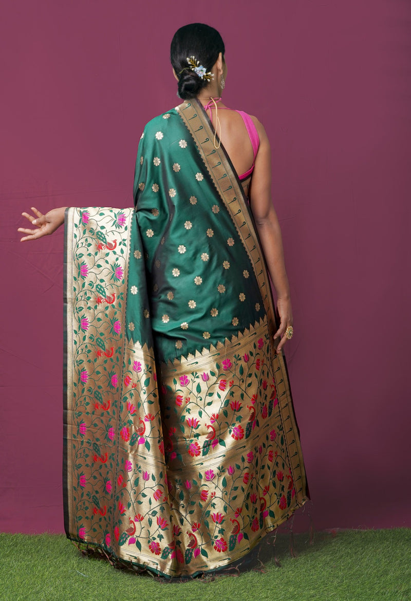 Online Shopping for Green  Paithani Silk Saree with Weaving from Uttar Pradesh at Unnatisilks.comIndia
