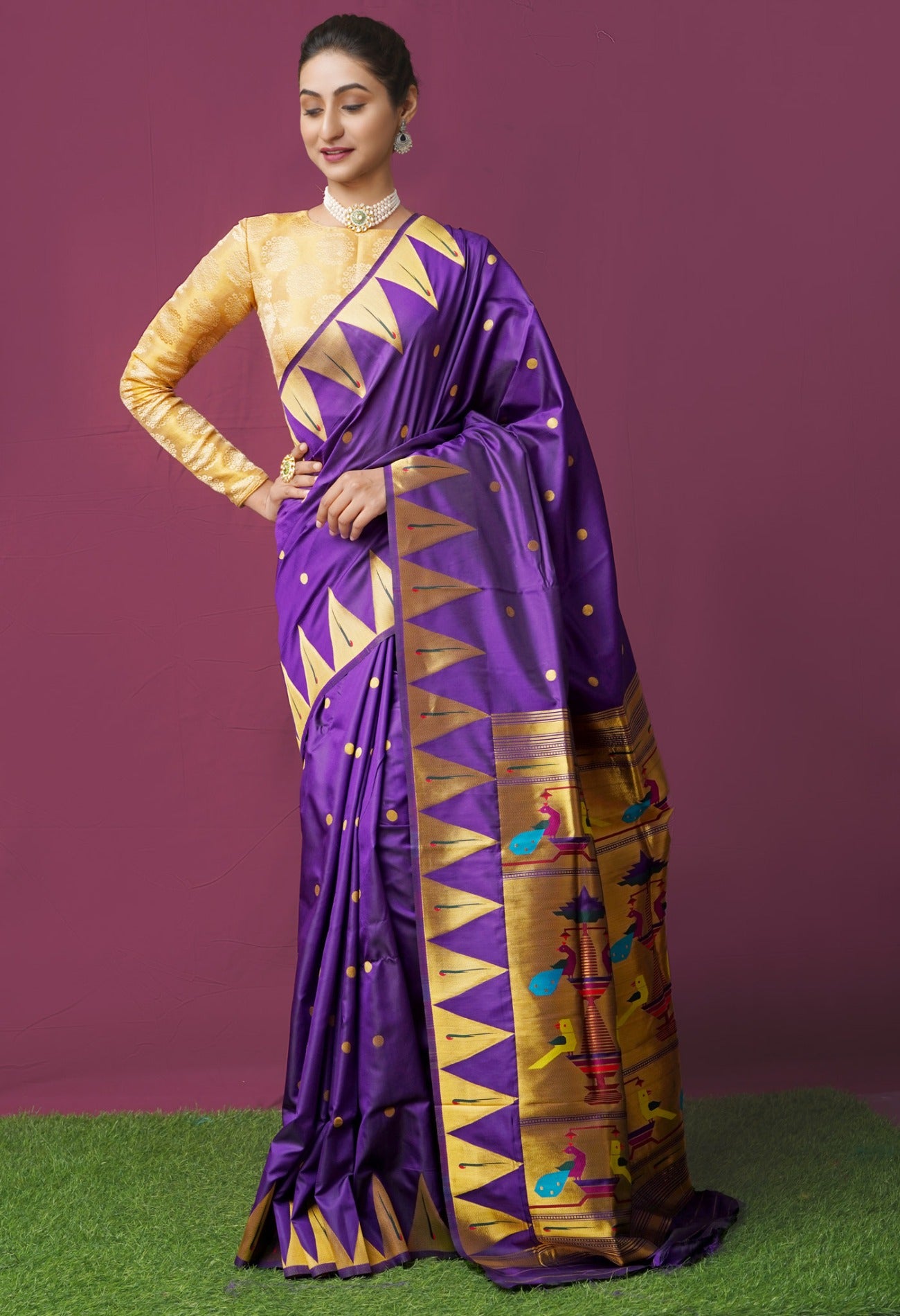 Online Shopping for Violet  Paithani Silk Saree with Weaving from Uttar Pradesh at Unnatisilks.comIndia
