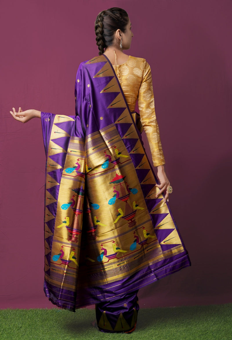 Online Shopping for Violet  Paithani Silk Saree with Weaving from Uttar Pradesh at Unnatisilks.comIndia
