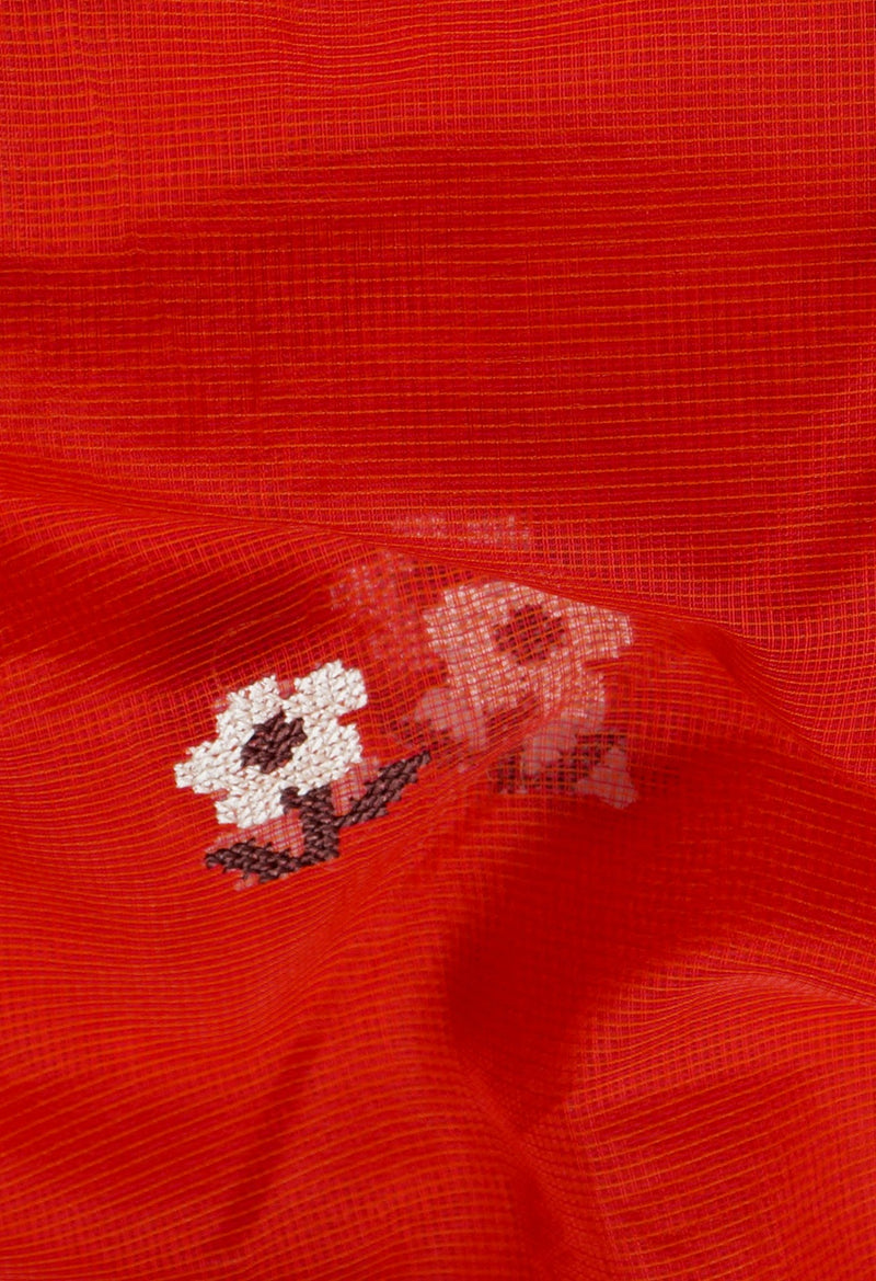 Online Shopping for Red  Cross Stitched Embroidered Supernet Saree with Weaving from Tamil Nadu at Unnatisilks.comIndia

