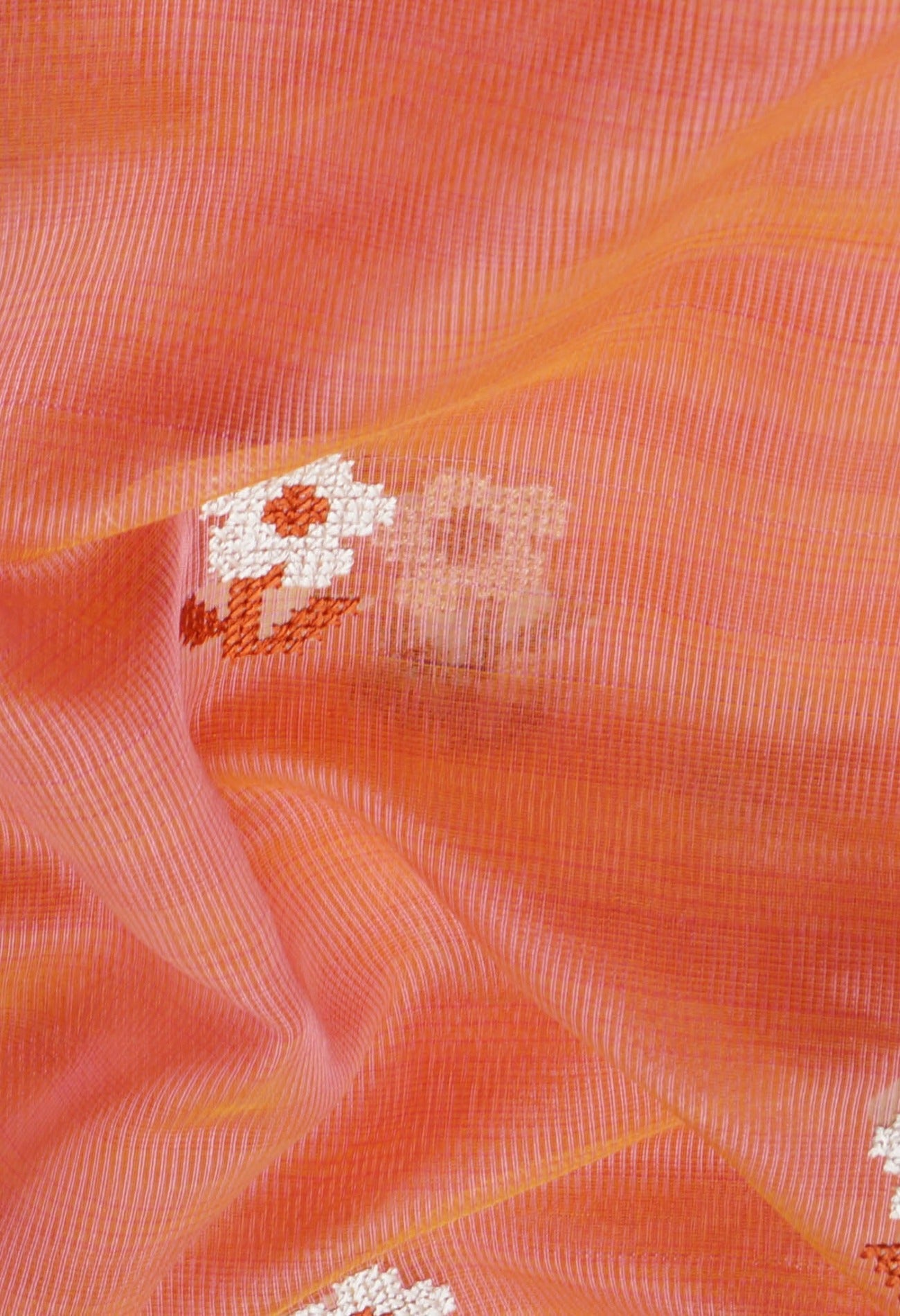 Online Shopping for Pink-Orange  Cross Stitched Embroidered Supernet Saree with Weaving from Tamil Nadu at Unnatisilks.comIndia
