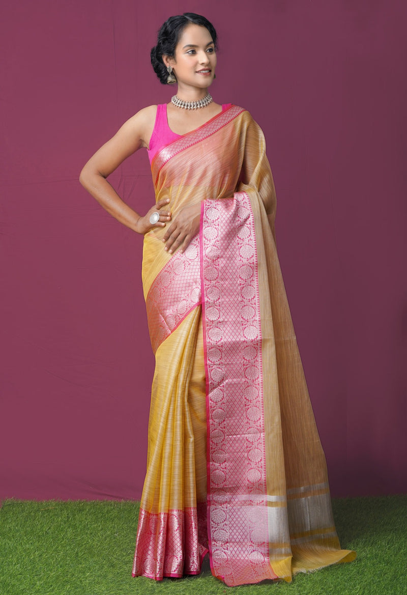 Yellow  Kota Tissue Saree