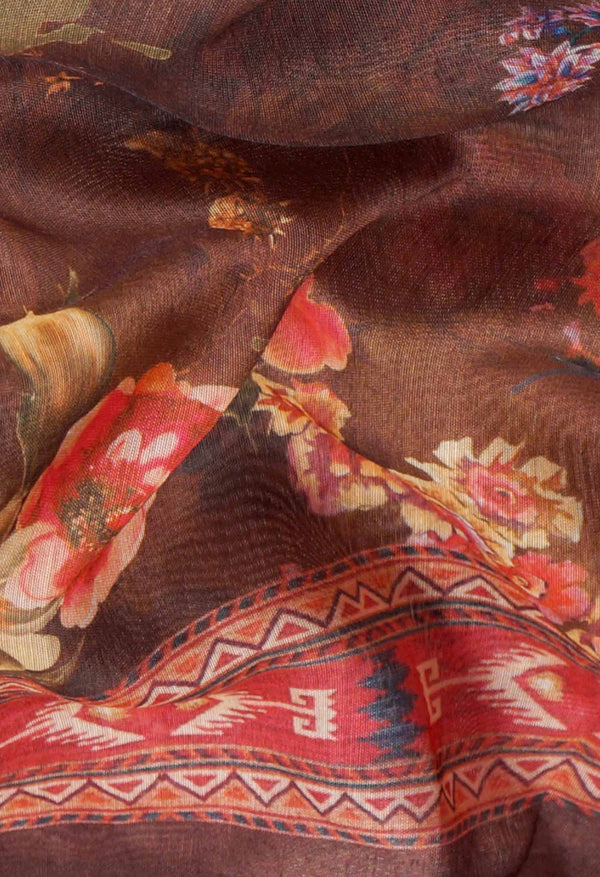 Mehandi Green  Digital Printed Chanderi Sico Saree