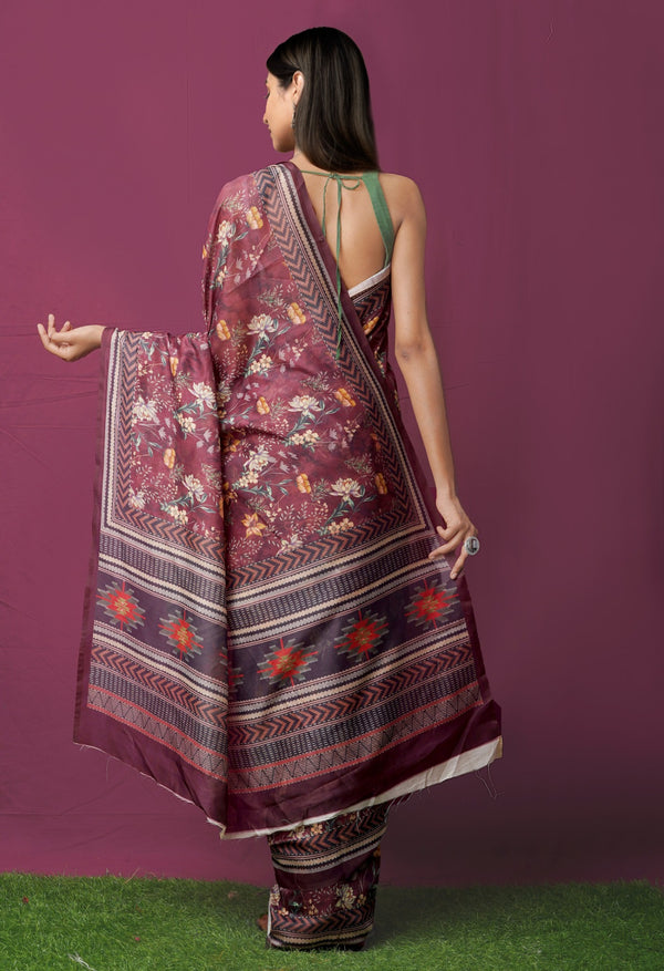 Online Shopping for Burgundy  Digital Printed Chanderi Sico Saree with Fancy/Ethnic Prints from Madhya Pradesh at Unnatisilks.comIndia
