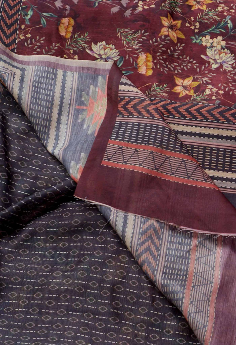 Online Shopping for Burgundy  Digital Printed Chanderi Sico Saree with Fancy/Ethnic Prints from Madhya Pradesh at Unnatisilks.comIndia
