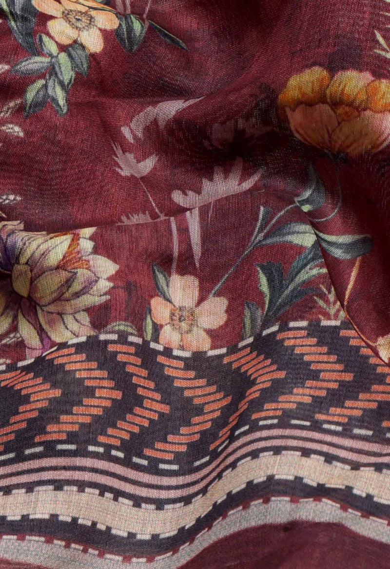 Burgundy  Digital Printed Chanderi Sico Saree-UNM61485