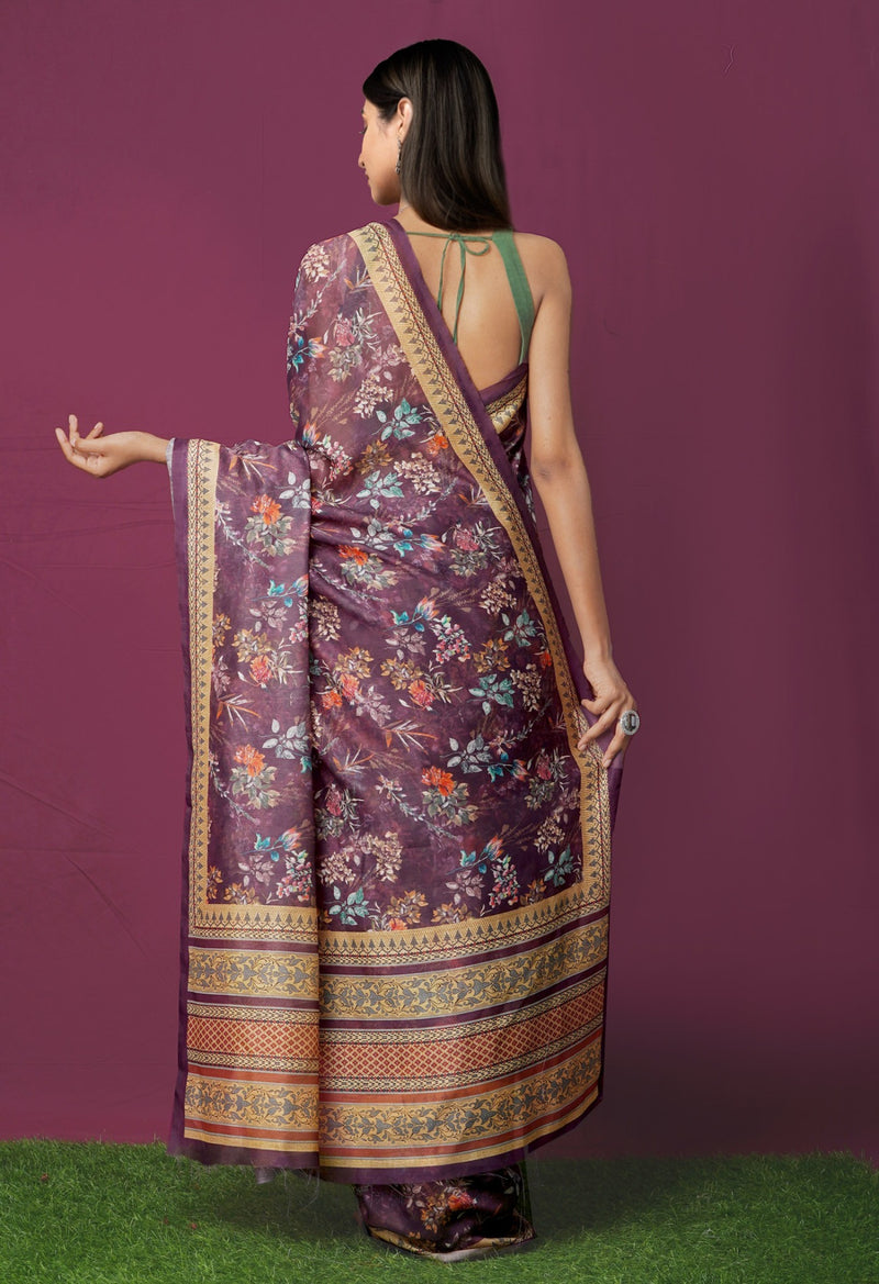 Online Shopping for Burgundy  Digital Printed Chanderi Sico Saree with Fancy/Ethnic Prints from Madhya Pradesh at Unnatisilks.comIndia
