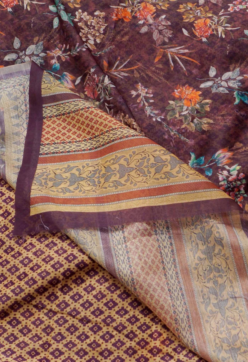 Online Shopping for Burgundy  Digital Printed Chanderi Sico Saree with Fancy/Ethnic Prints from Madhya Pradesh at Unnatisilks.comIndia
