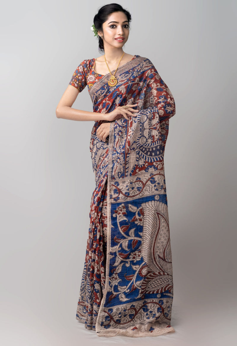 Maroon Pure Kalamkari Cotton Saree