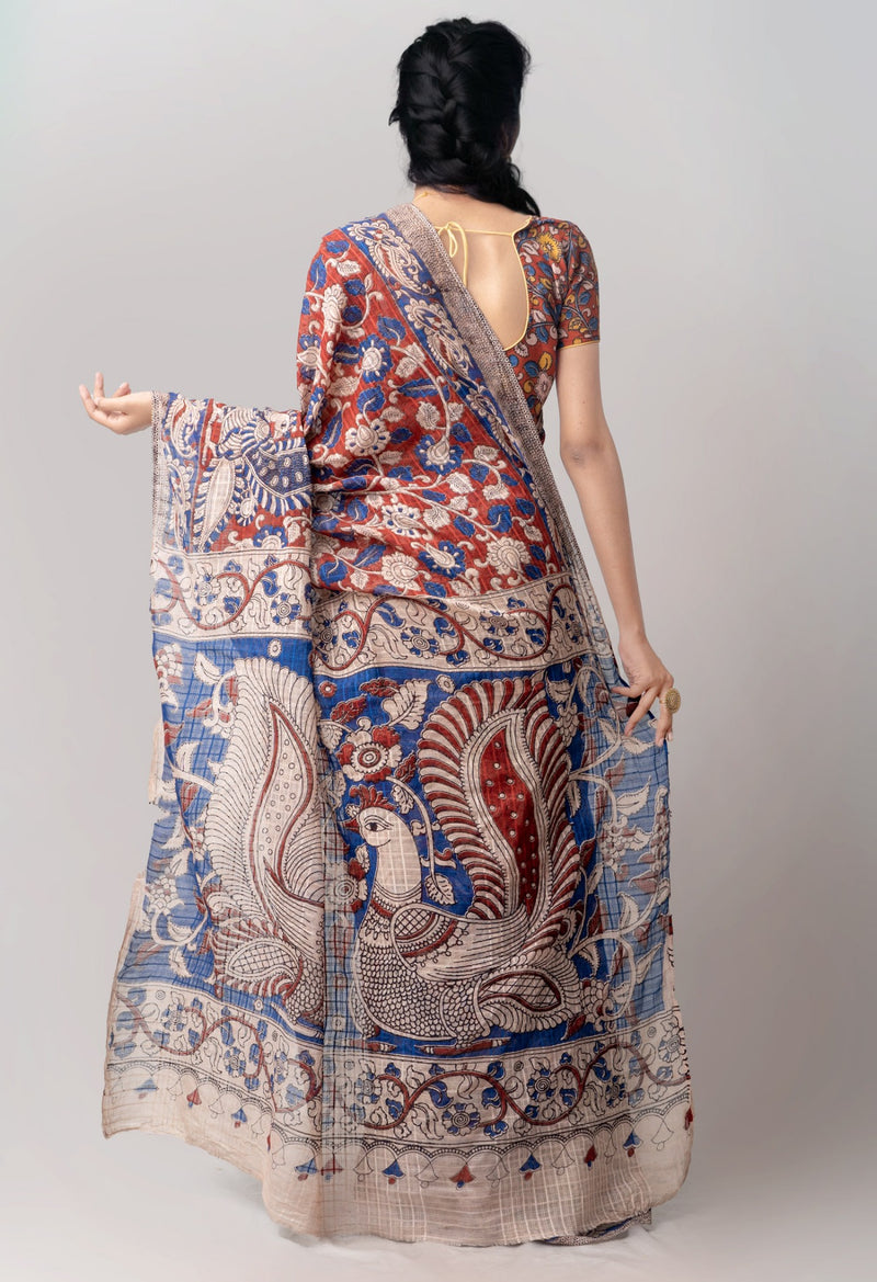 Online Shopping for Maroon Pure Kalamkari Cotton Saree with Kalamkari from Andhra Pradesh at Unnatisilks.comIndia
