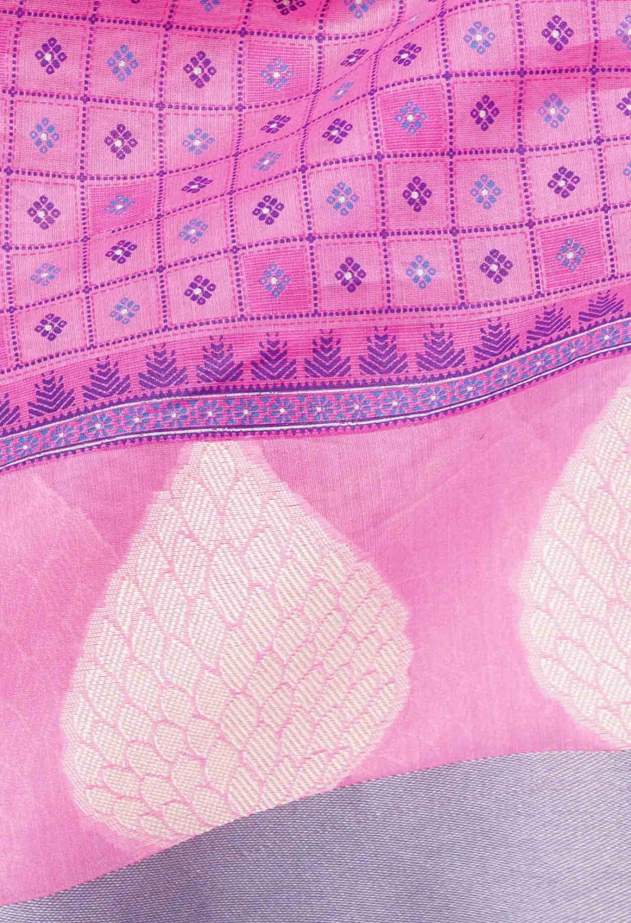 Pink Block Printed Chanderi Sico Saree