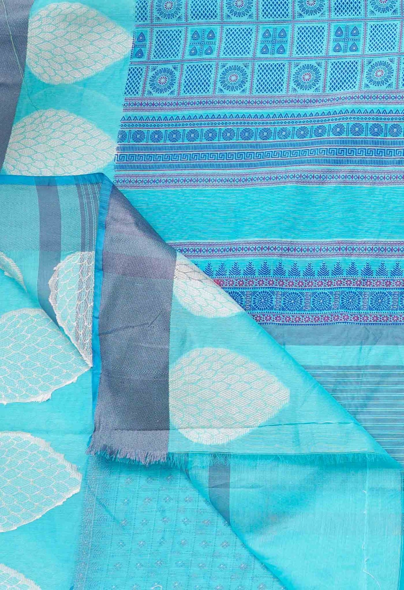 Online Shopping for Blue  Block Printed Chanderi Sico Saree with Hand Block Prints from Madhya Pradesh at Unnatisilks.comIndia
