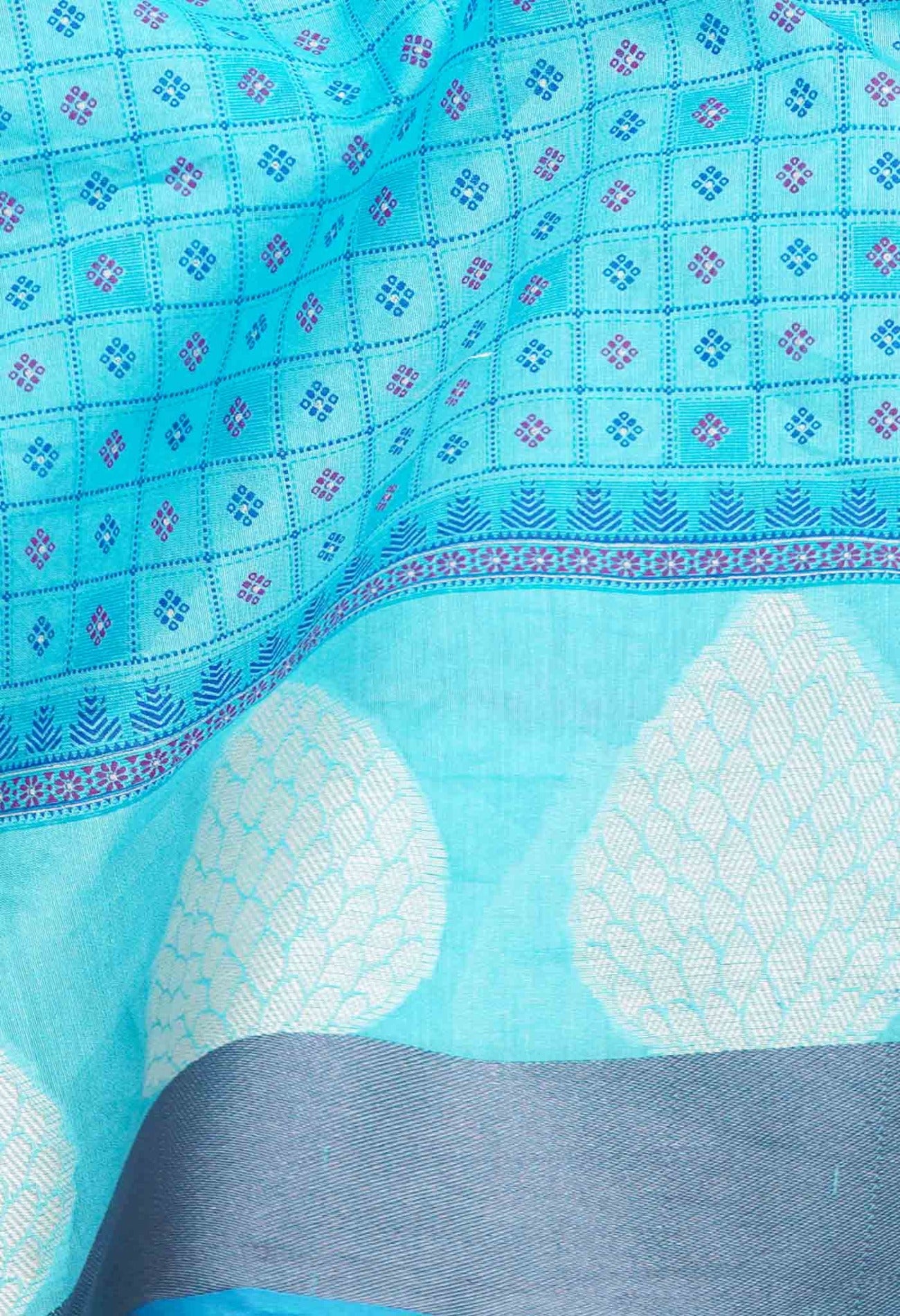 Blue Block Printed Chanderi Sico Saree