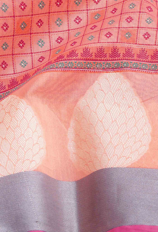 Red  Block Printed Chanderi Sico Saree-UNM61517