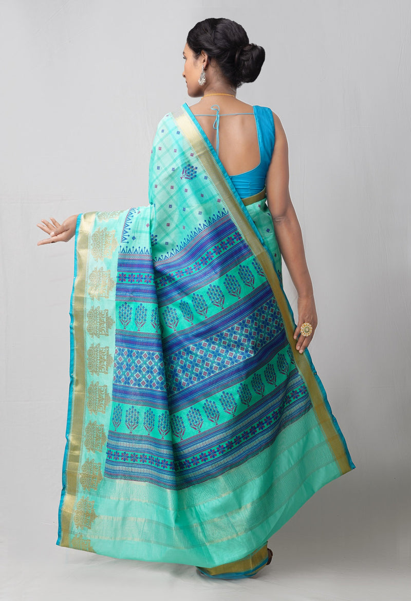 Online Shopping for Green  Block Printed Chanderi Sico Saree with Hand Block Prints from Madhya Pradesh at Unnatisilks.comIndia
