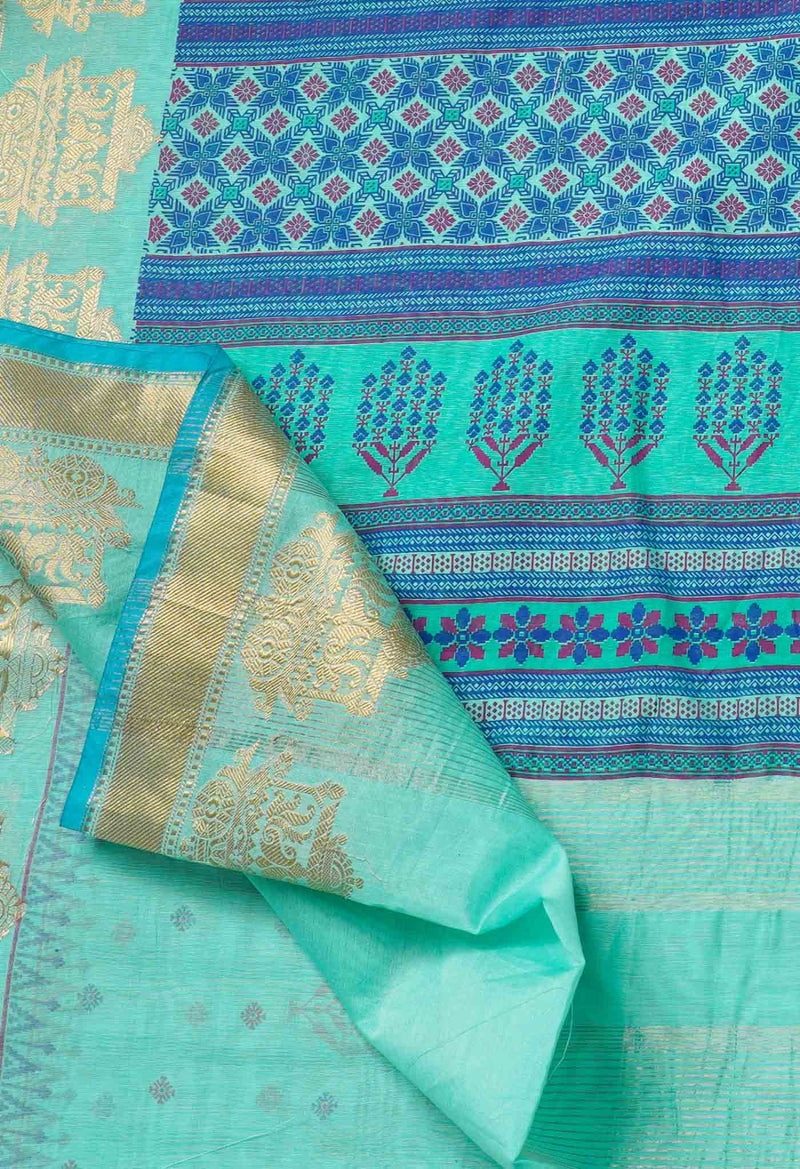 Online Shopping for Green  Block Printed Chanderi Sico Saree with Hand Block Prints from Madhya Pradesh at Unnatisilks.comIndia

