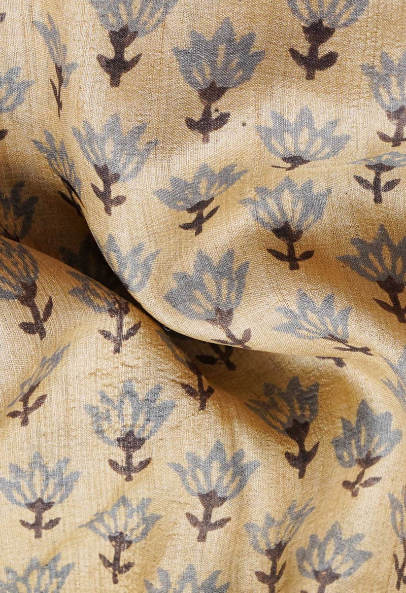 Brown Pure Handloom Block Printed Bengal Tussar Silk Saree-unm61524