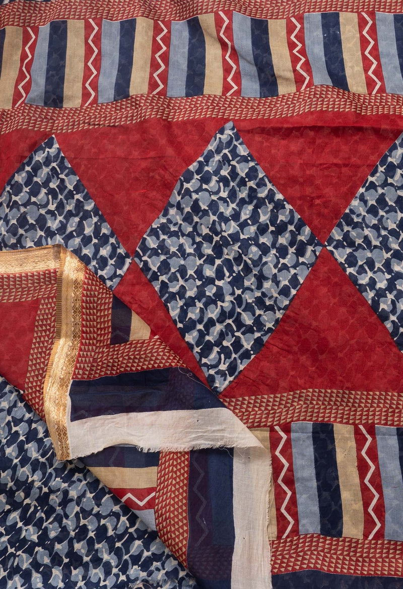 Online Shopping for Blue Pure Krisha Cotton Saree with Hand Block Prints from Rajasthan at Unnatisilks.comIndia

