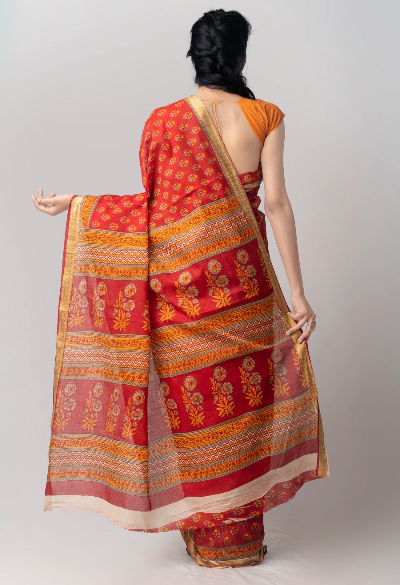 Online Shopping for Red Pure Krisha Cotton Saree with Hand Block Prints from Rajasthan at Unnatisilks.comIndia
