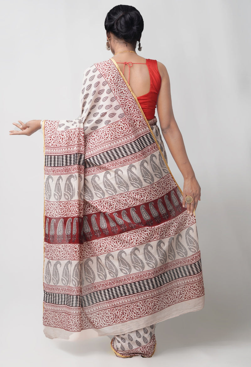 Online Shopping for Ivory Pure Superfine Venkatagiri Cotton Saree with Bagh from Andhra Pradesh at Unnatisilks.comIndia
