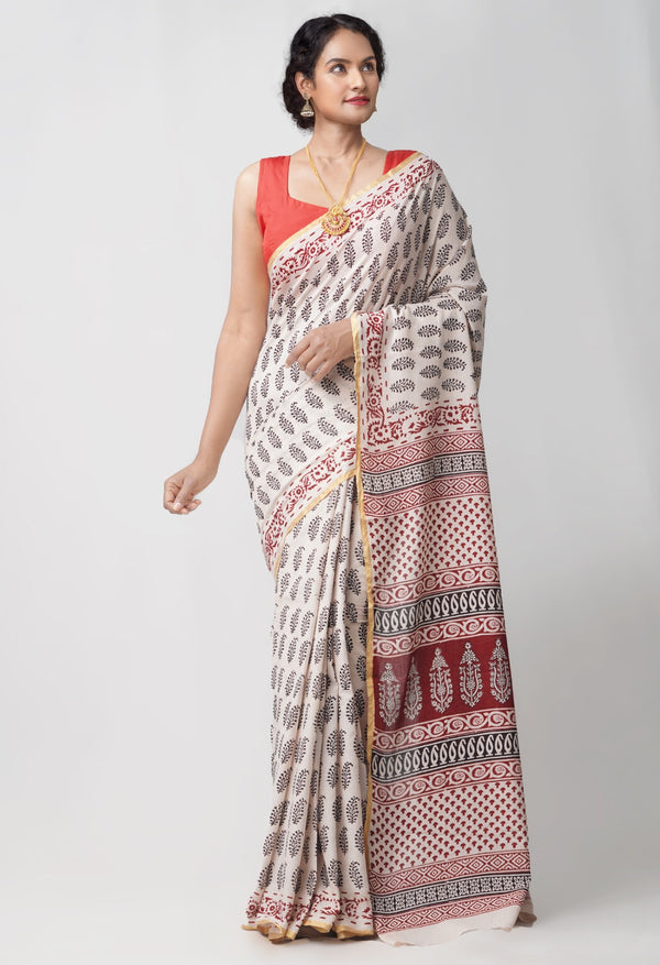 Online Shopping for Ivory Pure Superfine Venkatagiri Cotton Saree with Bagh from Andhra Pradesh at Unnatisilks.comIndia
