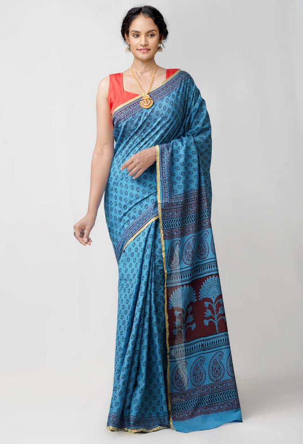 Online Shopping for Blue Pure Superfine Venkatagiri Cotton Saree with Bagh from Andhra Pradesh at Unnatisilks.comIndia
