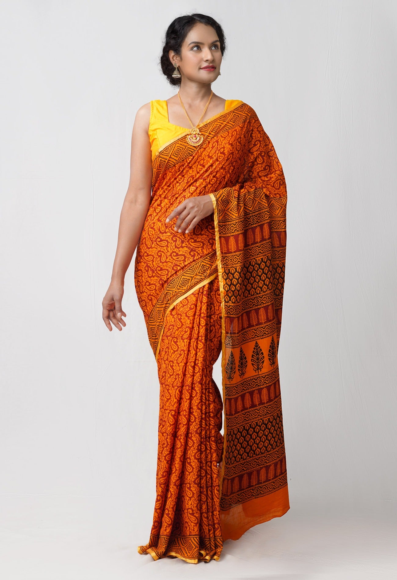 Online Shopping for Orange Pure Superfine Venkatagiri Cotton Saree with Bagh from Andhra Pradesh at Unnatisilks.comIndia
