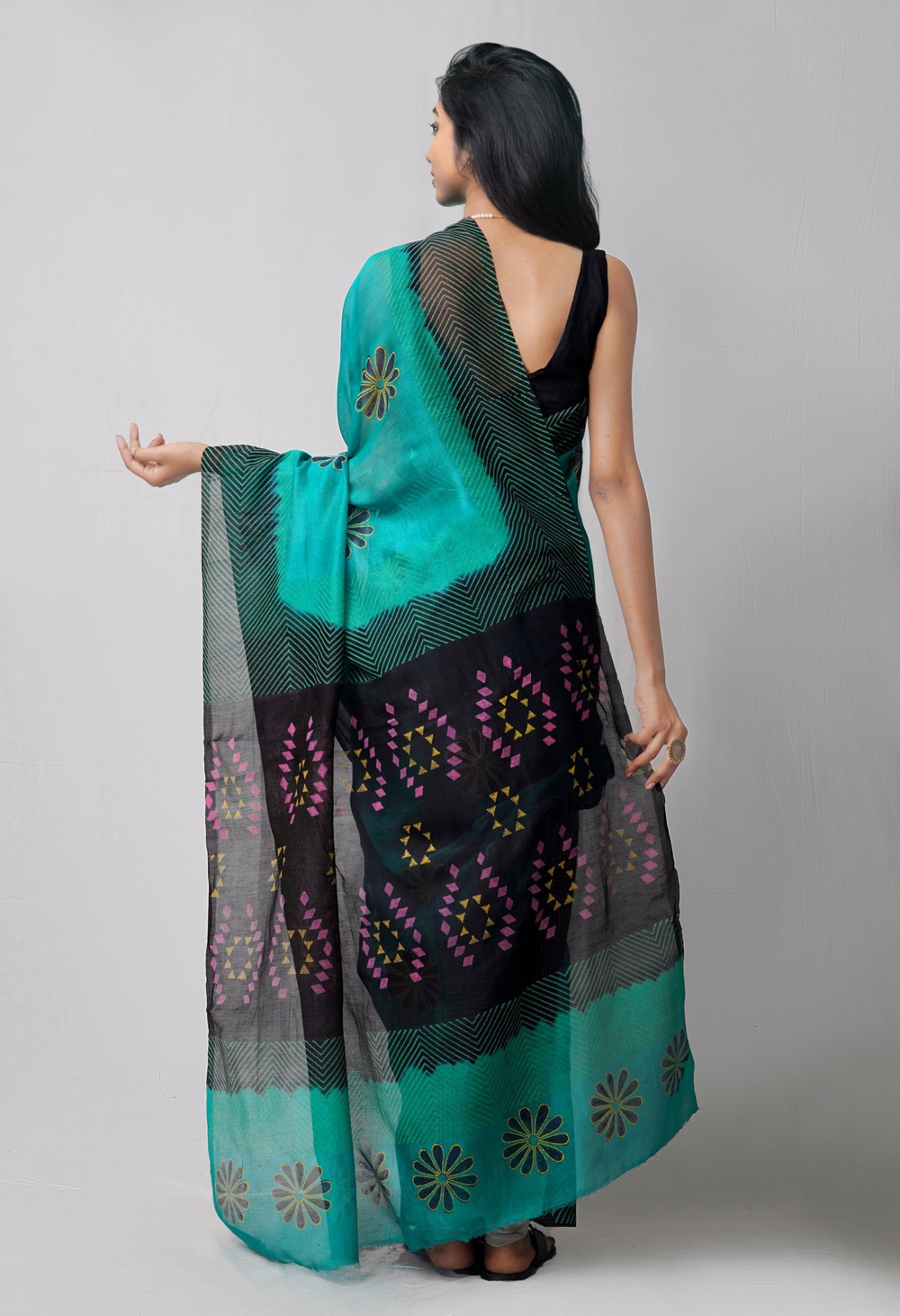 Online Shopping for Green  Block Printed Supernet Saree with Hand Block Prints from Rajasthan at Unnatisilks.comIndia
